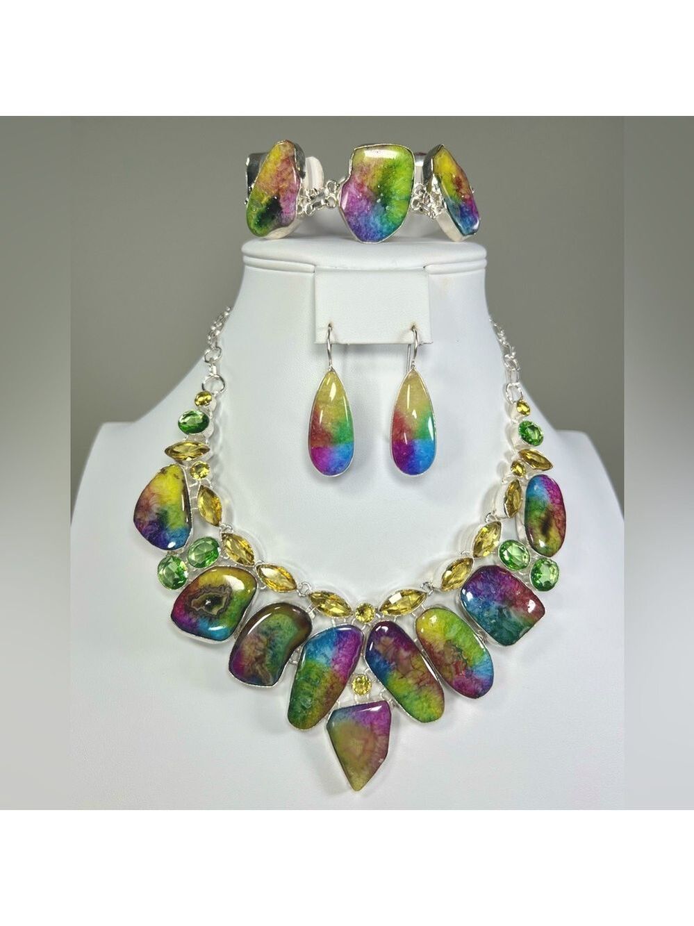 Rainbow Solar Quartz 925 Large Gemstone Necklace & Bracelet ONLY #A22